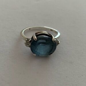 Vintage 925 Sterling Silver Dark Blue-Green Large Gemstone Statement Ring Sz 6.5